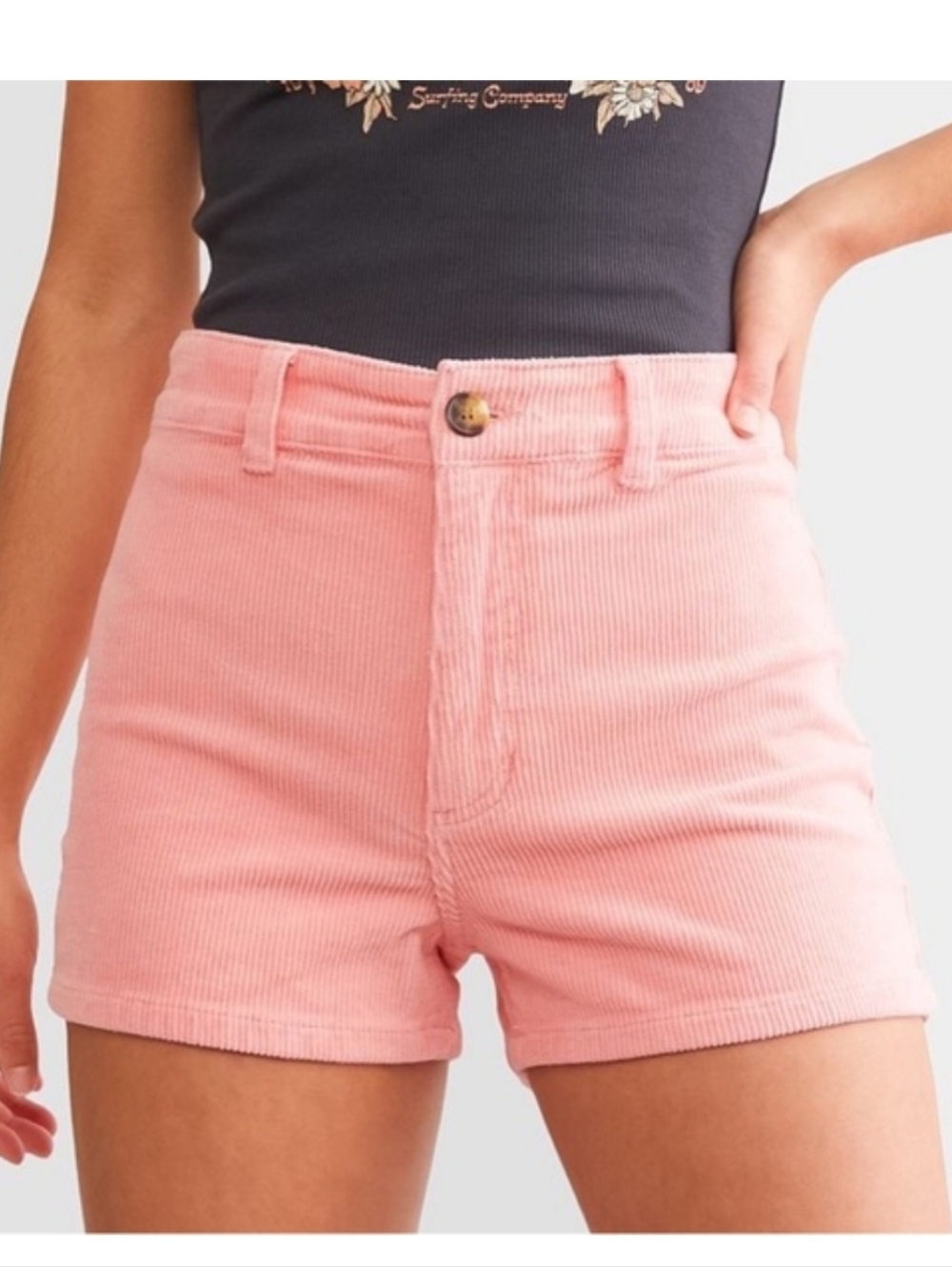 Billabong Salmon Pink Corduroy High Waist Shorts